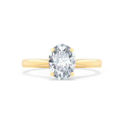 Oval Cut Yellow Gold tapered mount Diamond Solitaire Ring - cushionblue