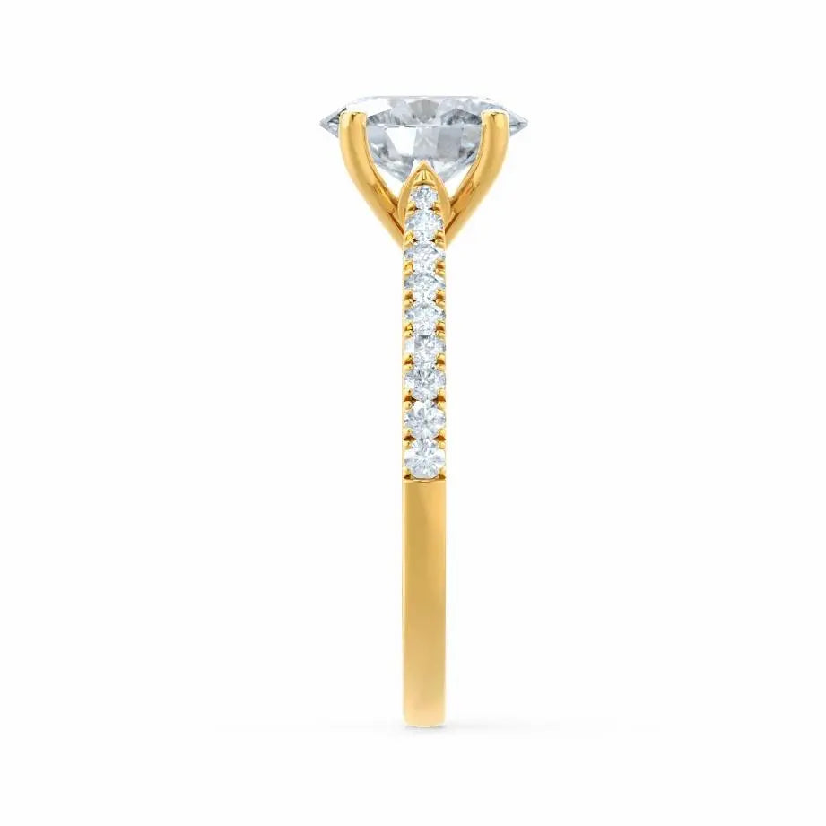 Oval cut Natural Diamond Yellow Gold Shoulder Set Ring - cushionblue