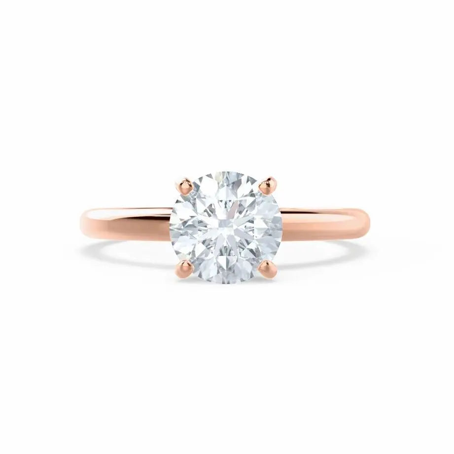 Round Cut Natural Diamond Solitaire Rose Gold Ring - cushionblue