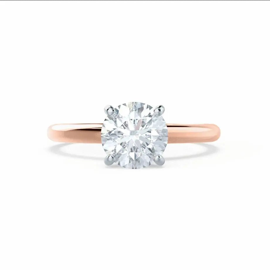 Round Cut Natural Diamond Solitaire Two Tone Rose Gold Ring - cushionblue