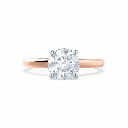 Round Cut Natural Diamond Solitaire Two Tone Rose Gold Ring - cushionblue