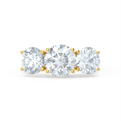 Round Brilliant Cut Rose Gold Trilogy Ring - cushionblue