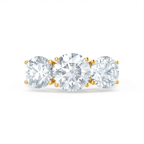 Round Brilliant Cut Rose Gold Trilogy Ring - cushionblue