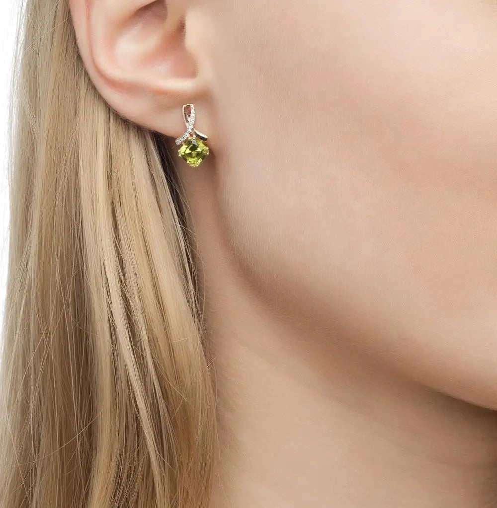 Rose Gold Latch back earrings with Cushion cut Sultanites and diamonds - cushionblue