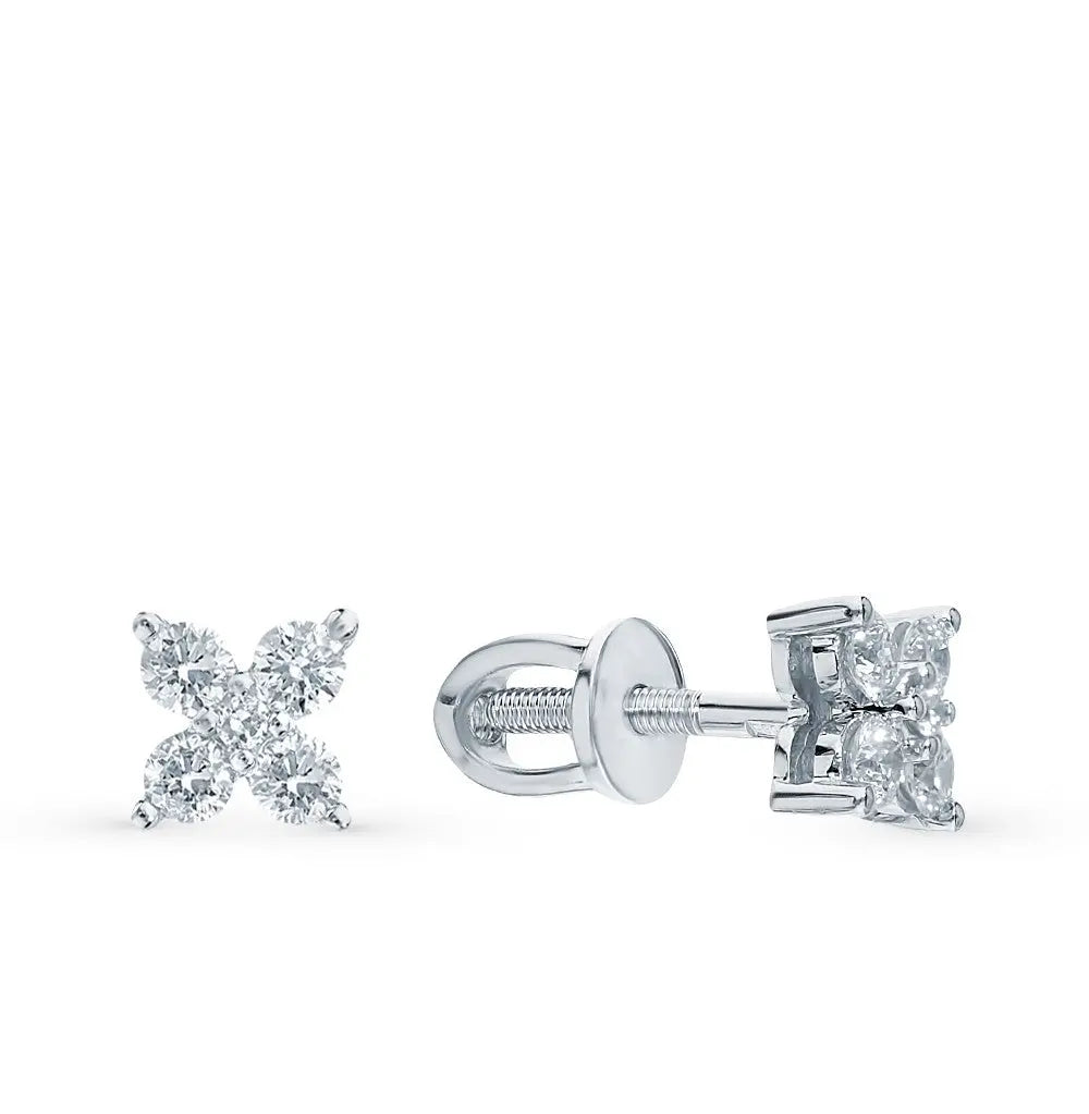 White Gold Studs with screws earrings with diamonds(0.26ct) Cushionblue