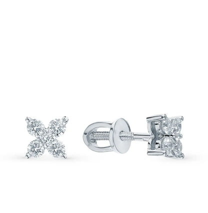 White Gold Studs with screws earrings with diamonds(0.26ct) Cushionblue