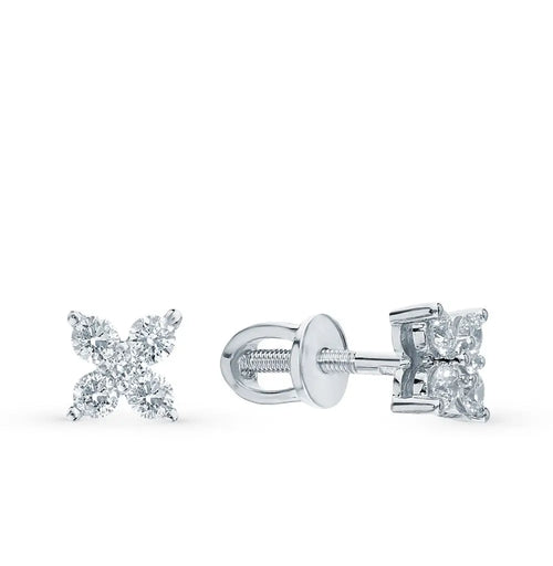 White Gold Studs with screws earrings with diamonds(0.26ct) Cushionblue