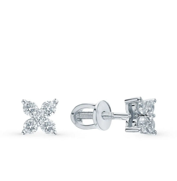 White Gold Studs with screws earrings with diamonds(0.26ct) Cushionblue