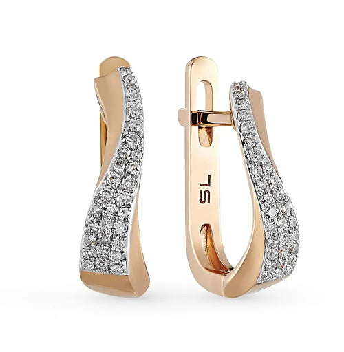 Rose Gold Latch back earrings with diamonds(0.11 ct) - cushionblue