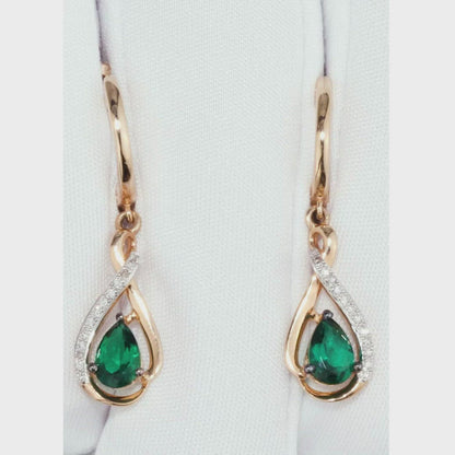 Rose Gold Latch back earrings with Hydrothermal emeralds and diamonds
