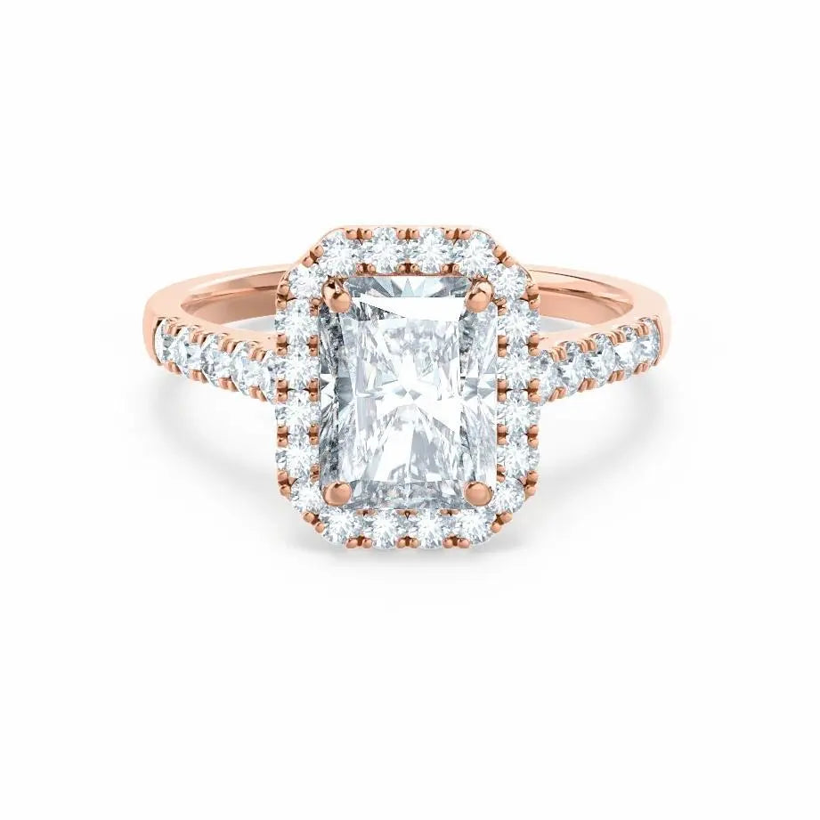 Radiant cut Natural Diamond Rose Gold Halo Ring - cushionblue