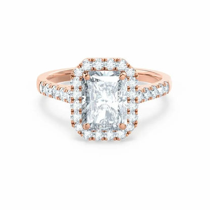 Radiant cut Natural Diamond Rose Gold Halo Ring - cushionblue