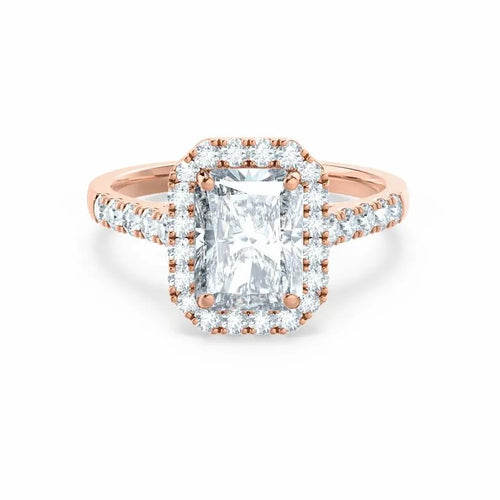 Radiant cut Natural Diamond Rose Gold Halo Ring - cushionblue