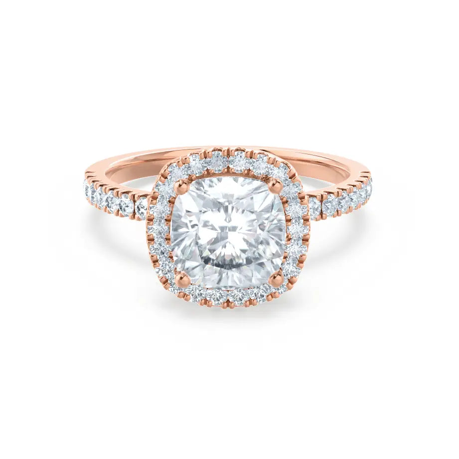 Cushion cut Natural Diamond Rose Gold Halo Ring 0.33ct - cushionblue