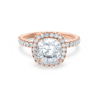 Cushion cut Natural Diamond Rose Gold Halo Ring 0.33ct - cushionblue