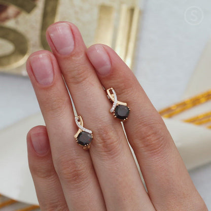 Rose Gold Latch back earrings with Cushion cut Garnet and diamonds