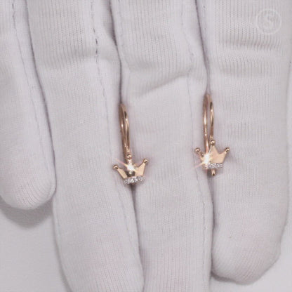 Rose Gold Crown shape French lock earrings with diamonds