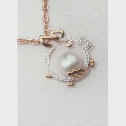 Rose Gold pendant necklace with pearls and diamonds