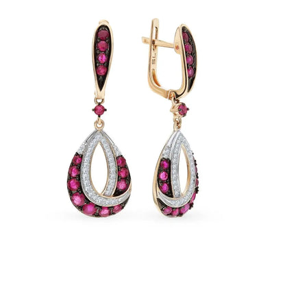 Rose Gold Latch back earrings with Rubies and diamonds - cushionblue