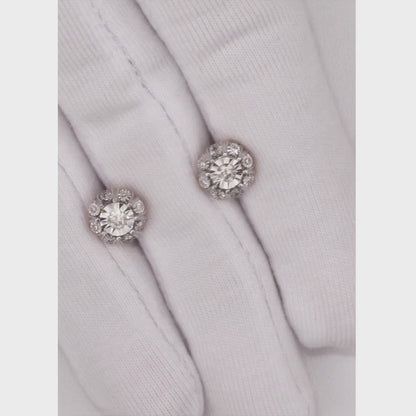 Rose Gold Studs with screws earrings with diamonds(0.14ct, 0.06ct)