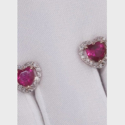 Rose Gold Studs with screws earrings with Heart shape rubies and diamonds