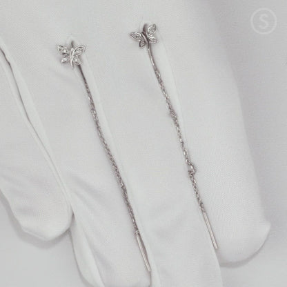 White Gold Butterfly string earrings with diamonds