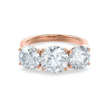 Round Brilliant Cut Rose Gold Trilogy Ring - cushionblue