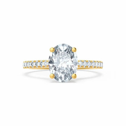 Oval cut Natural Diamond Yellow Gold Shoulder Set Ring - cushionblue