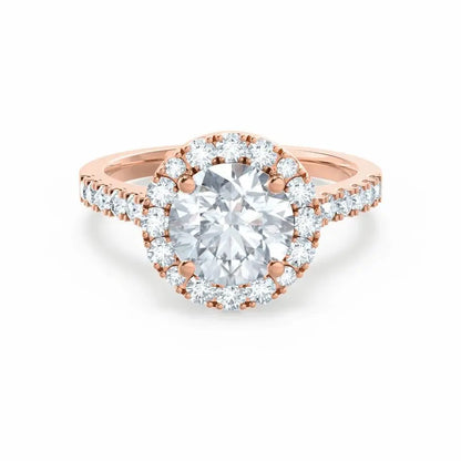 Round cut Natural Diamond Rose Gold Halo Ring - cushionblue