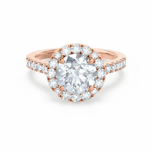 Round cut Natural Diamond Rose Gold Halo Ring - cushionblue