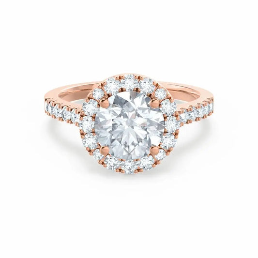 Round cut Natural Diamond Rose Gold Halo Ring - cushionblue