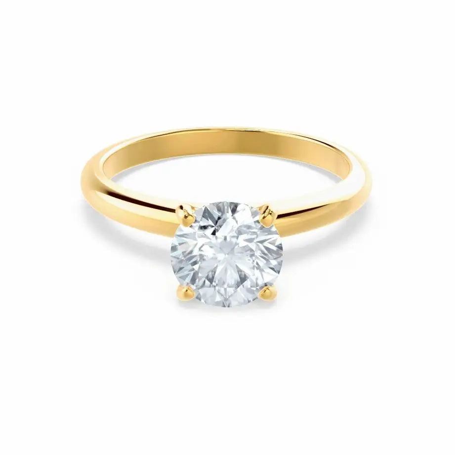 Round Cut Natural Diamond Solitaire Yellow Gold Ring - cushionblue