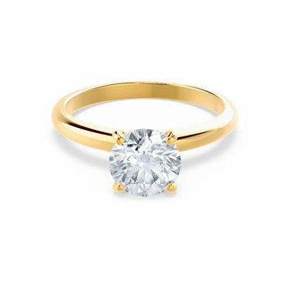 Round Cut Natural Diamond Solitaire Yellow Gold Ring - cushionblue