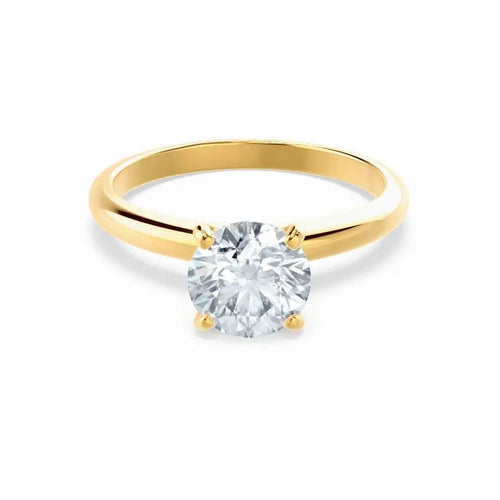 Round Cut Natural Diamond Solitaire Yellow Gold Ring - cushionblue
