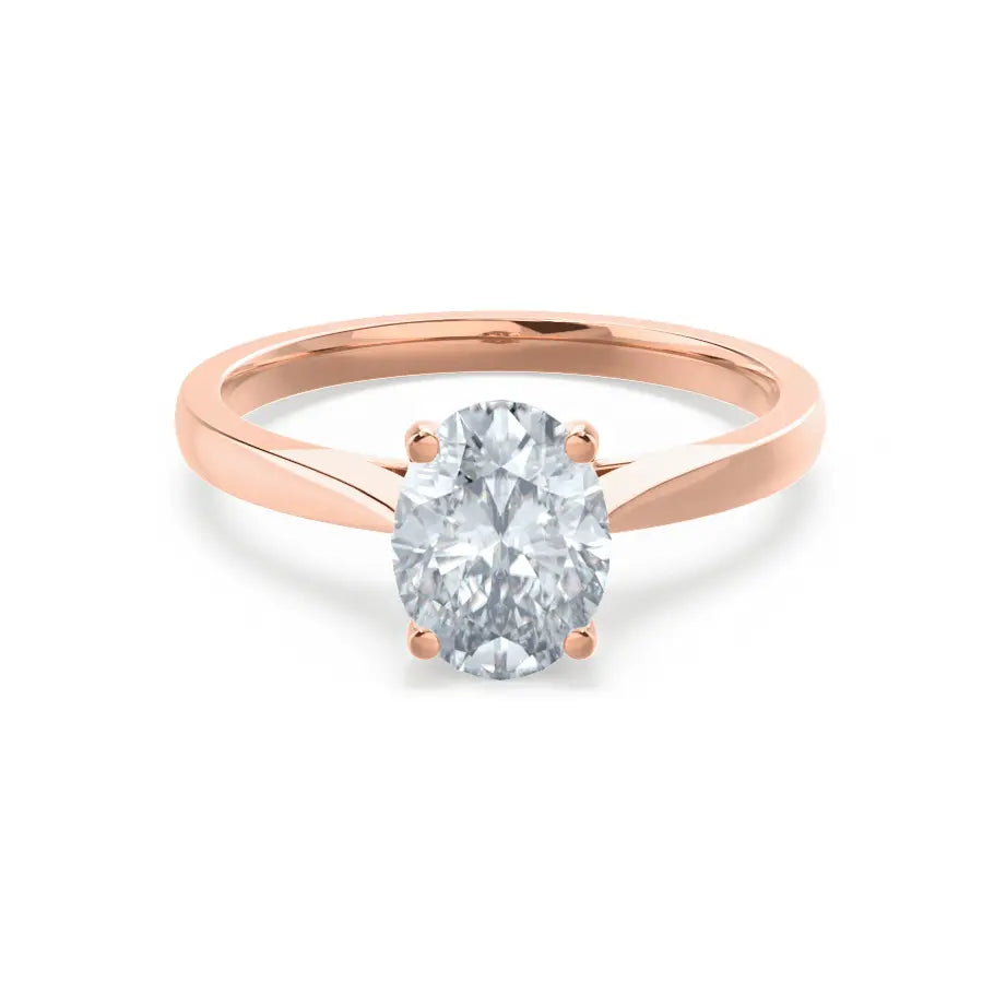 Oval Cut Rose Gold tapered mount Diamond Solitaire Ring - cushionblue