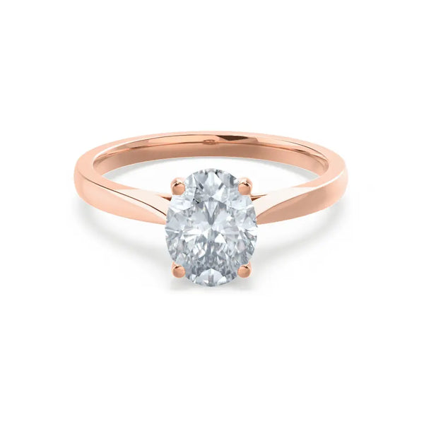 Oval Cut Rose Gold tapered mount Diamond Solitaire Ring - cushionblue