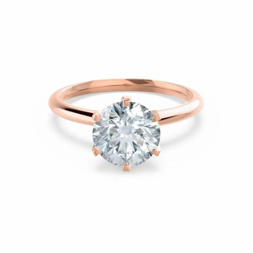 6 Prong Knife Edge Round Cut Natural Diamond Solitaire Rose Gold Ring - cushionblue