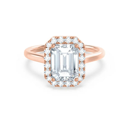 Emerald Cut Natural Diamond Rose Gold Halo Ring (1.75ct) - cushionblue