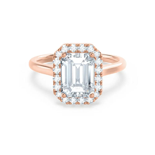 Emerald Cut Natural Diamond Rose Gold Halo Ring (1.75ct) - cushionblue