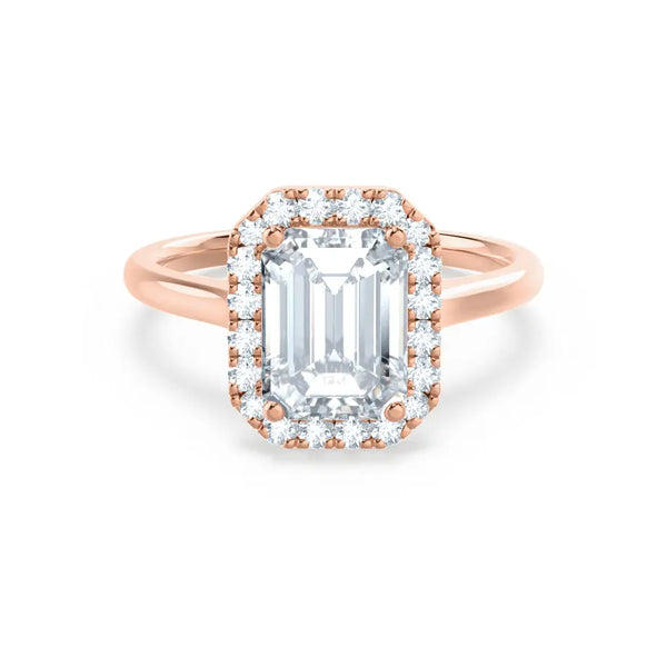 Emerald Cut Natural Diamond Rose Gold Halo Ring (1.75ct) - cushionblue