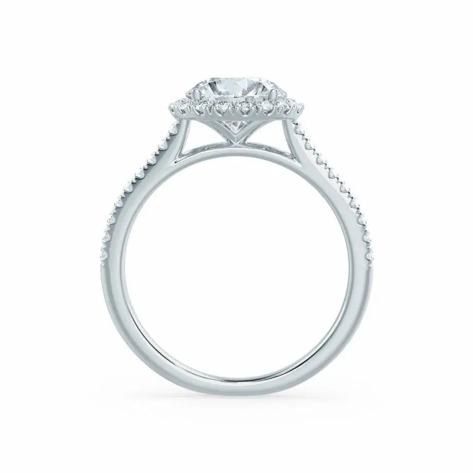 Round cut Natural Diamond Platinum Petite Halo Ring - cushionblue