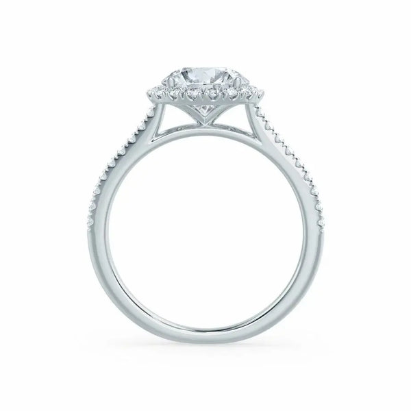 Round cut Natural Diamond Platinum Petite Halo Ring - cushionblue