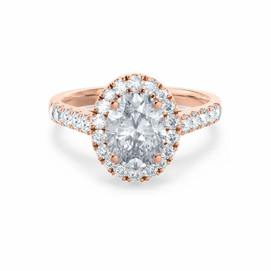 Oval cut Natural Diamond Rose Gold Halo Ring - cushionblue