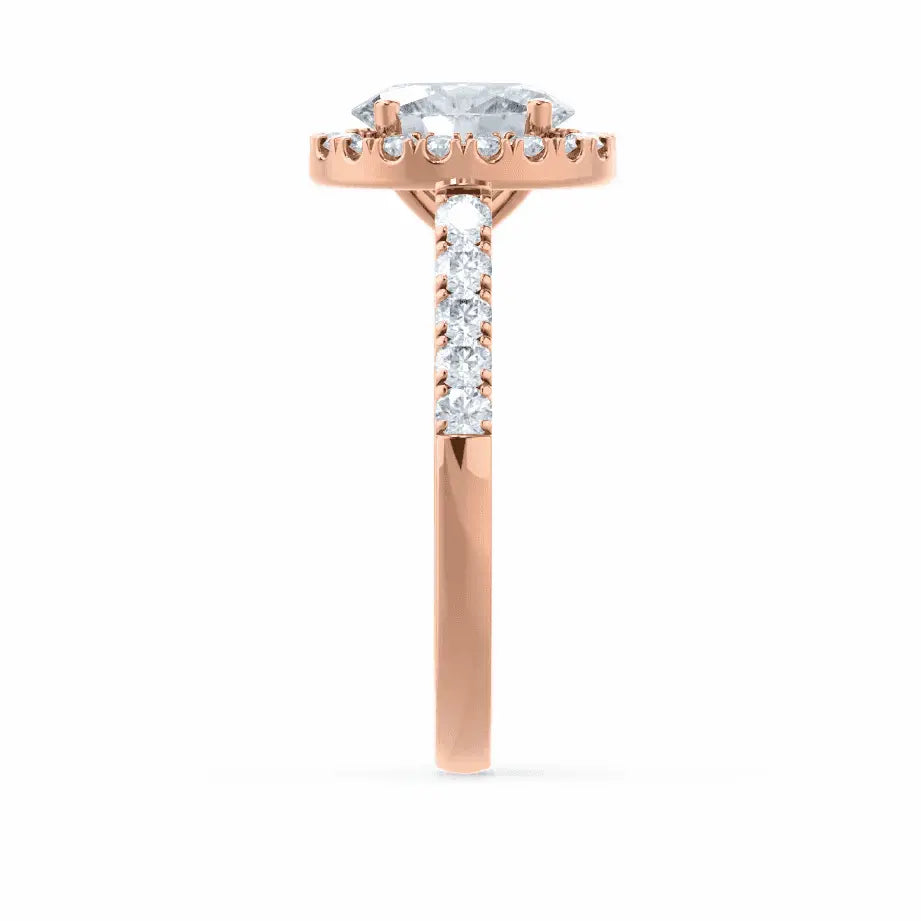 Oval cut Natural Diamond Rose Gold Halo Ring - cushionblue