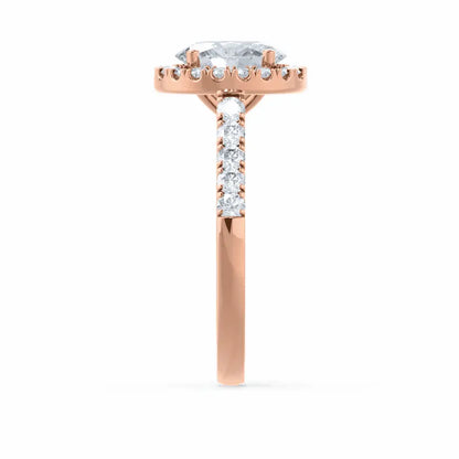 Oval cut Natural Diamond Rose Gold Halo Ring - cushionblue