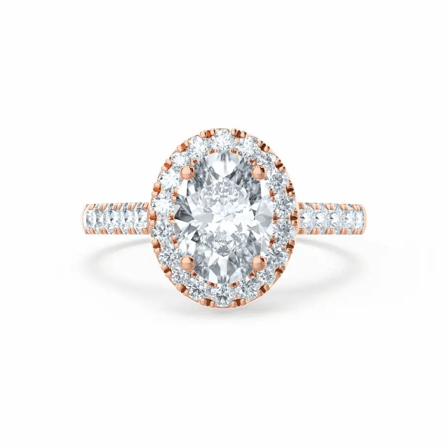 Oval cut Natural Diamond Rose Gold Halo Ring - cushionblue