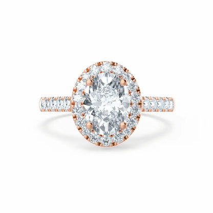 Oval cut Natural Diamond Rose Gold Halo Ring - cushionblue
