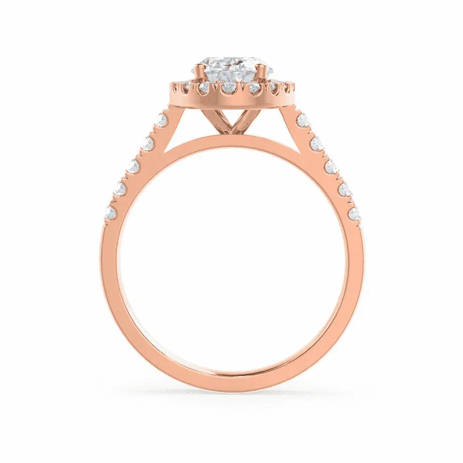 Oval cut Natural Diamond Rose Gold Halo Ring - cushionblue