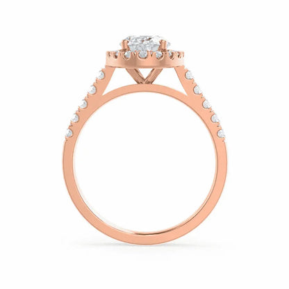 Oval cut Natural Diamond Rose Gold Halo Ring - cushionblue