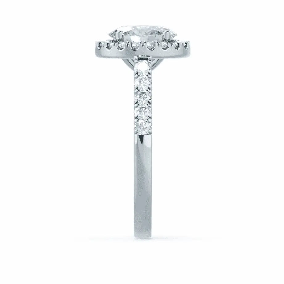 Oval cut Natural Diamond Platinum Halo Ring - cushionblue